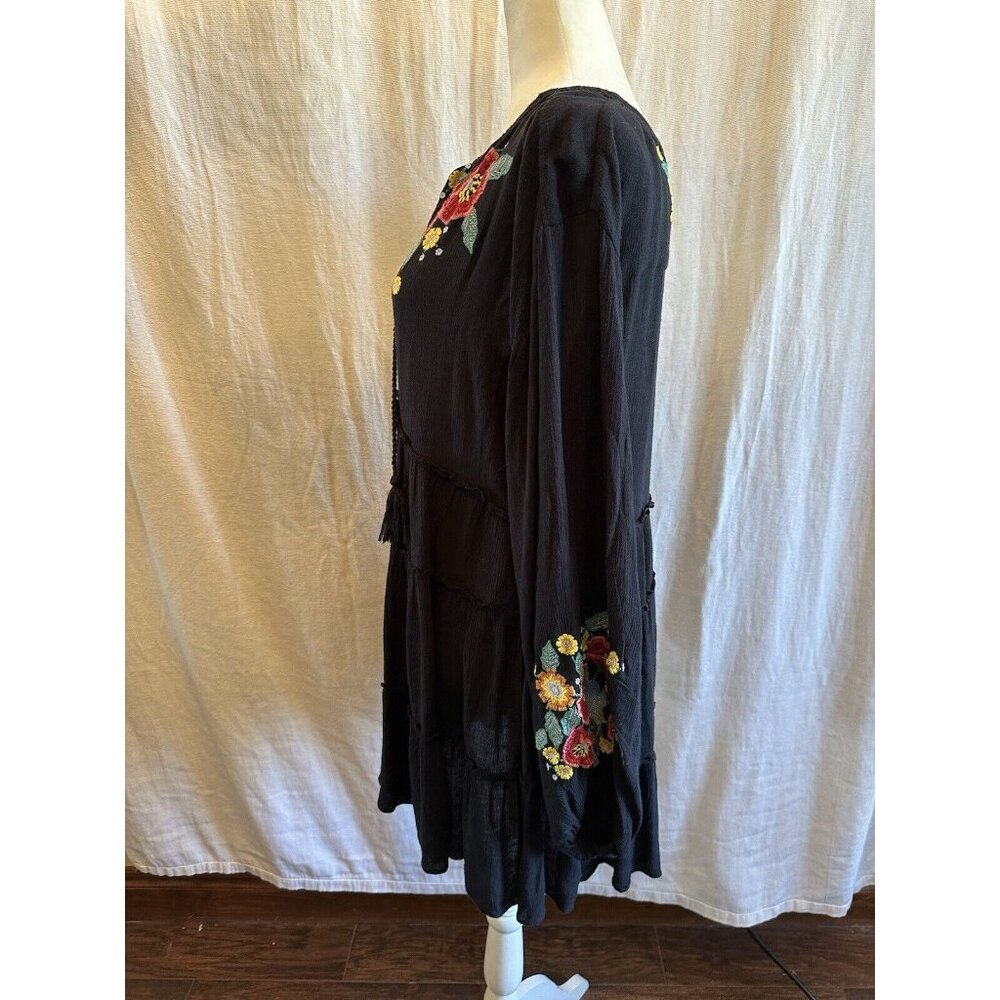 Free People Spell On You Dress Size XS‎ Black Embroidered Long Sleeve Floral - Picture 8 of 11
